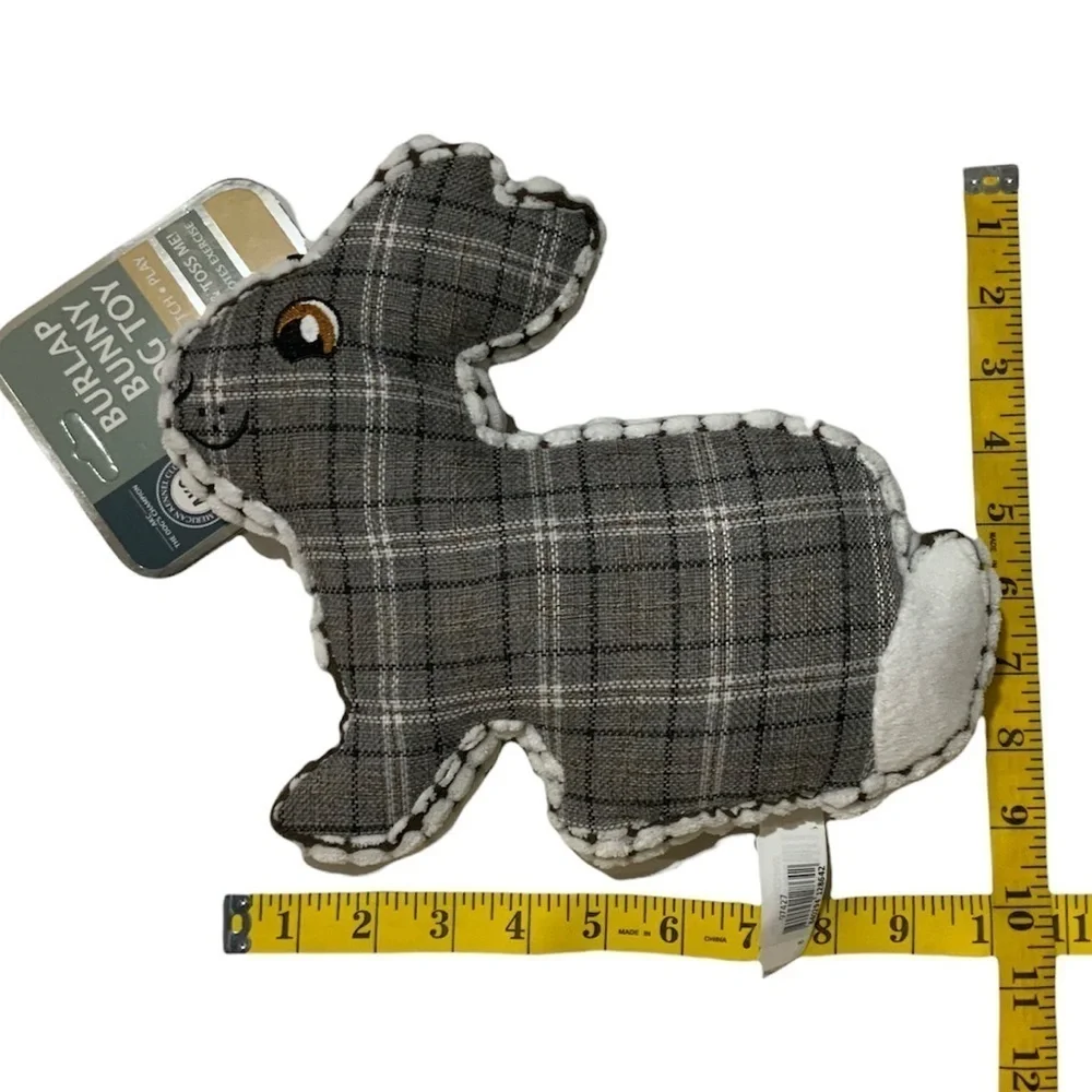 Dog Toss Toy European Home Burlap Bunny Grey White Country Farmhouse Plaid